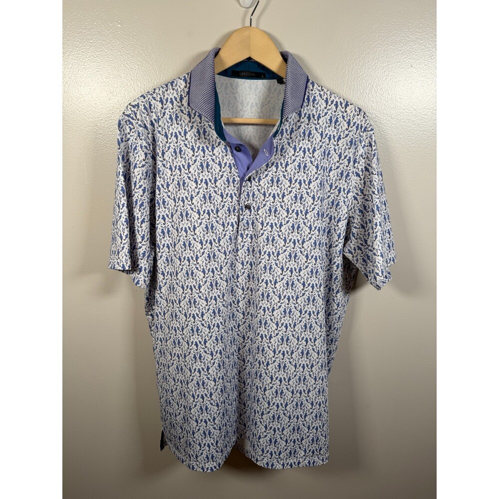 Greyson Ocean Curiosities Short Sleeve Polo Shirt Mens Size Large Golf Seahorse